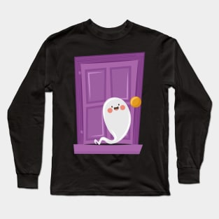 Halloween Ghost In front Door Long Sleeve T-Shirt